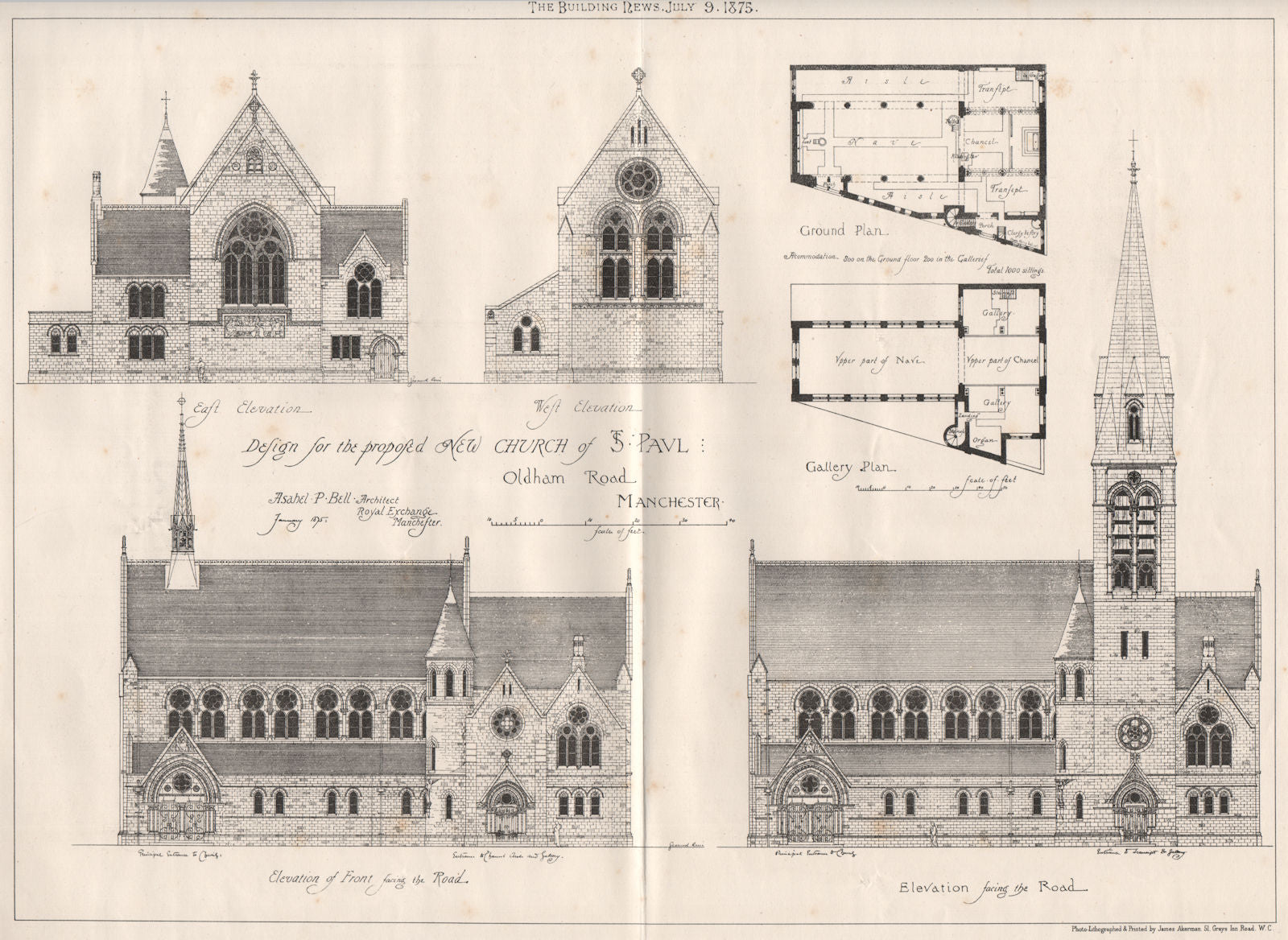 St. Paul's church, Oldham Road; Asahel P. Bell, Architect. Manchester 1875